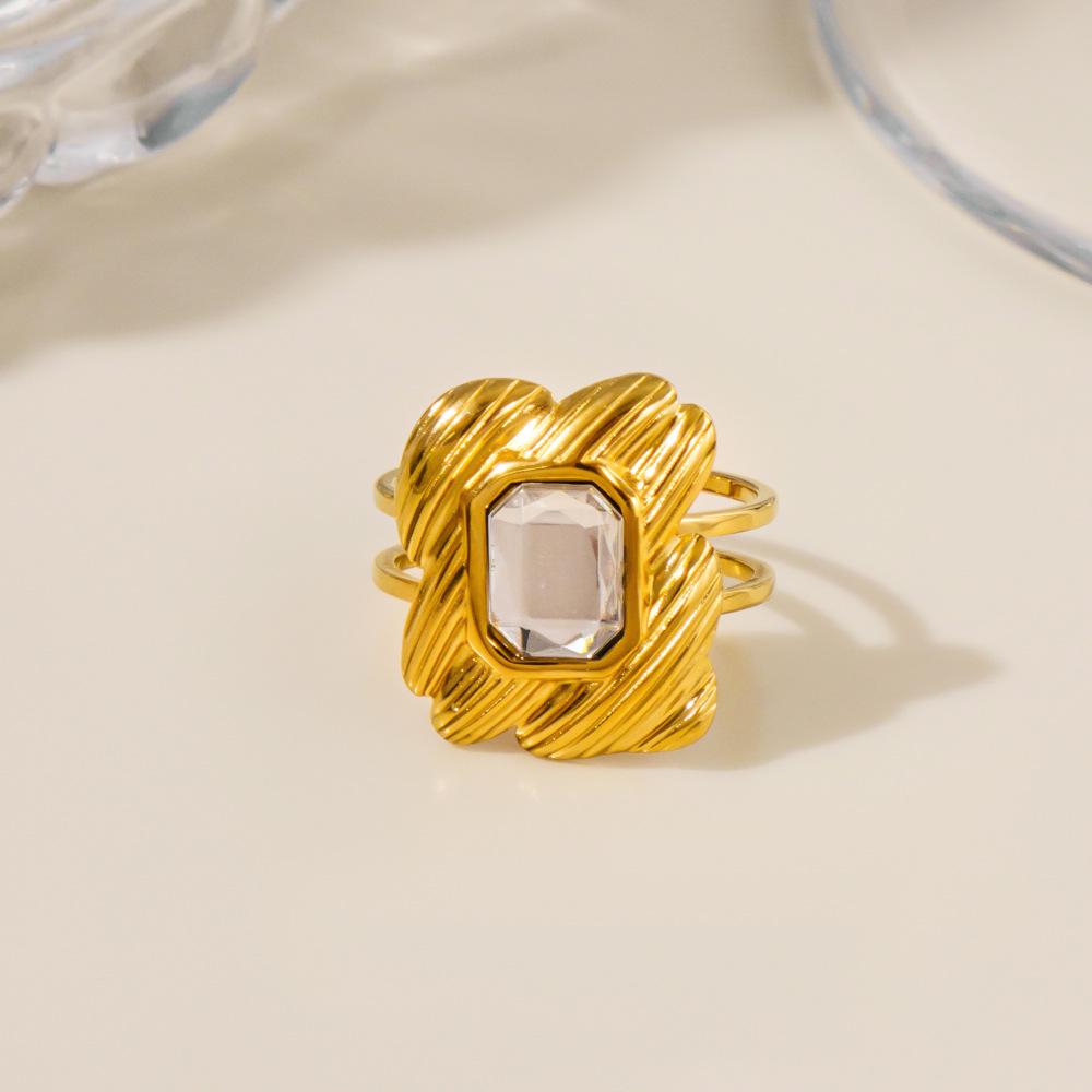 Elegante Anello Geometrico Irregolare in Acciaio Inossidabile con Zirconi per Donna