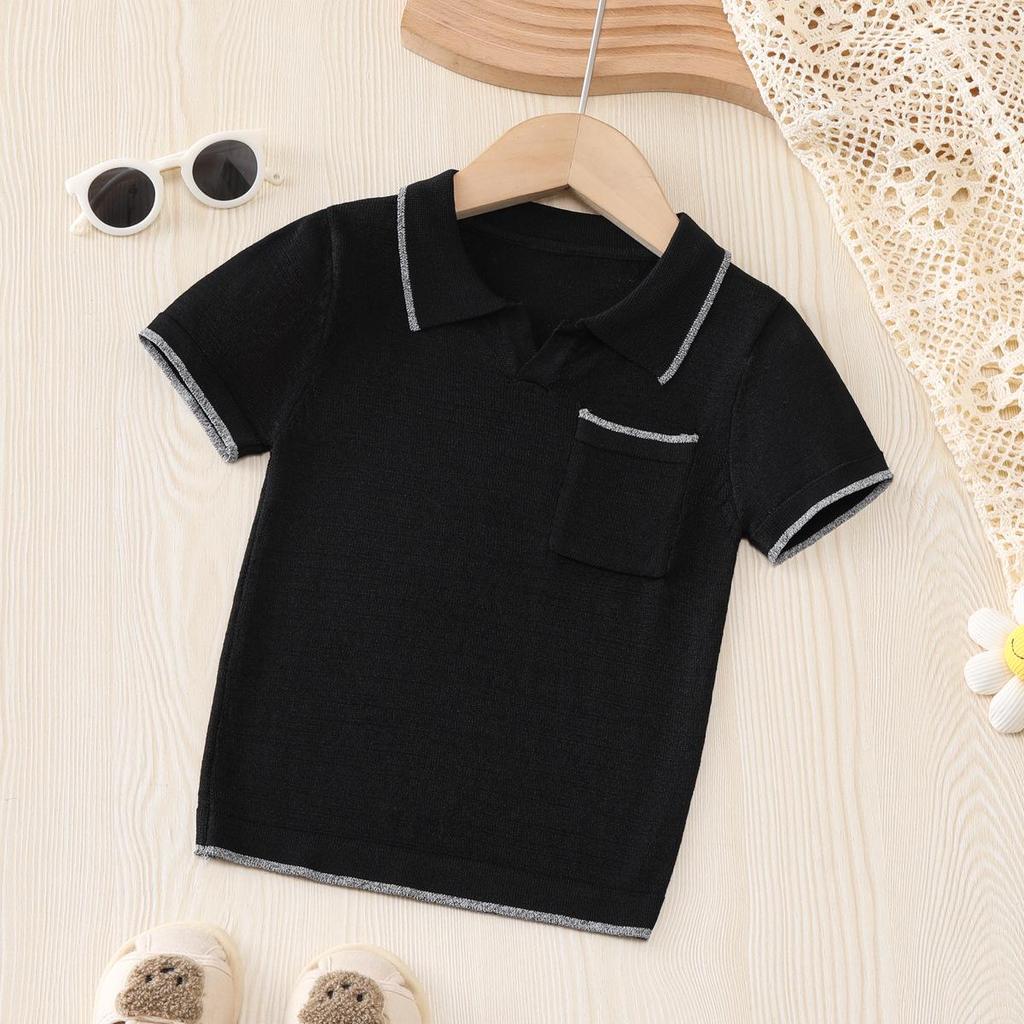 Boy's Knitted Icy Silk Short Sleeve Polo Shirt - Breathable Summer Kidswear