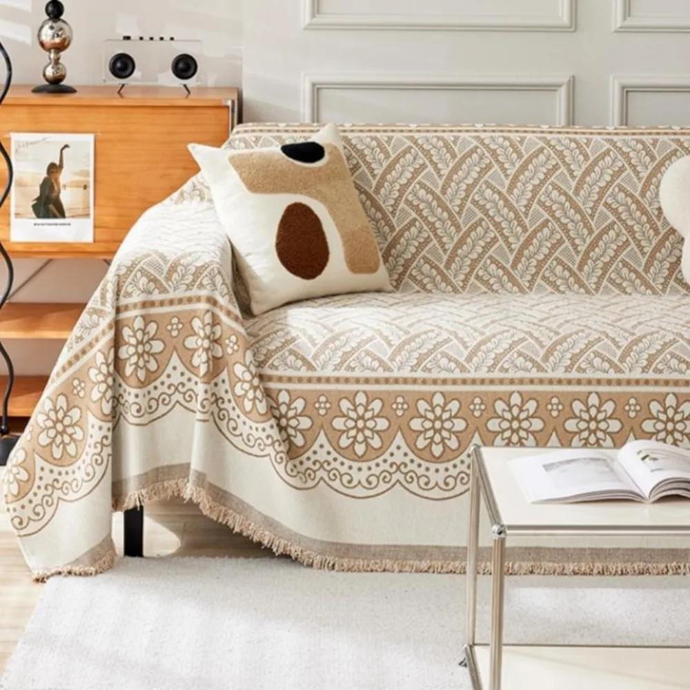1pcs Simple Soft Chenille Sofa Cover Dustproof and Anti Slip Furniture Mat for Living Room Couch Towel with Tassels Home Decor