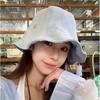 Spring and Autumn High Quality Denim Dome Bucket Hat Ruffle Edge Brim Show Face Versatile Retro Sunshade Sunscreen Basin Hat