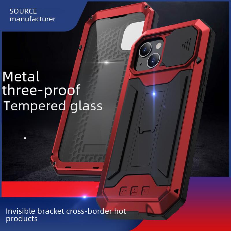 Apple 15 Protective Case with Invisible Bracket for iPhone 14 Pro Max - Anti-fall Metal Shell.