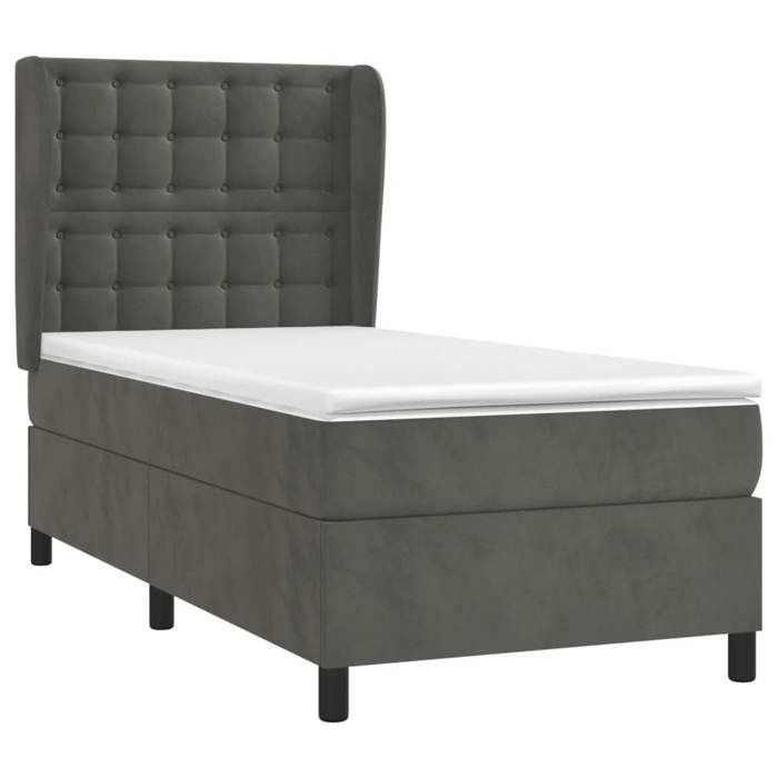 3129430 vidaXL Lit à sommier tapissier et matelas Gris foncé 90x200 cm Velours