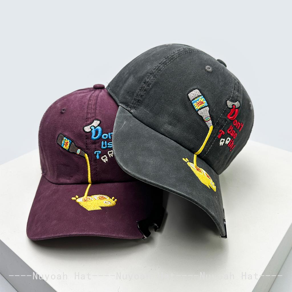And Women Interesting Letter Print Embroidery Baseball Caps Sun Protection Bottle Opener All-Match Niche Style Peaked Hats Personalized Trendy Ins