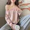Damen Süß Cool Locker Ein Schulter Gestreift Langarm T-Shirt Top