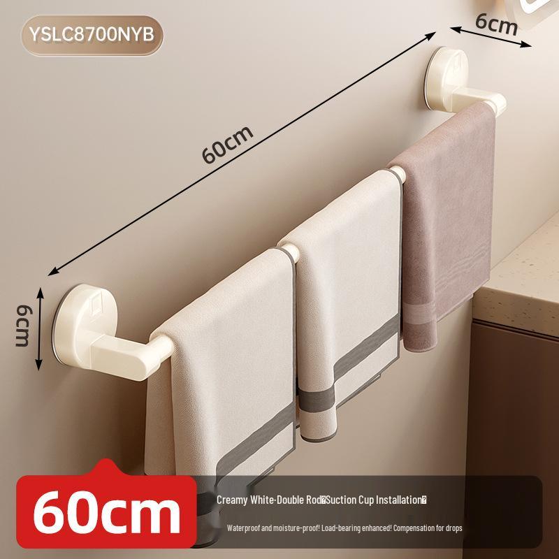 No-Drill Suction Cup Towel Rack: Wall-Mounted Bathroom Organizer with Single/Double Bars.