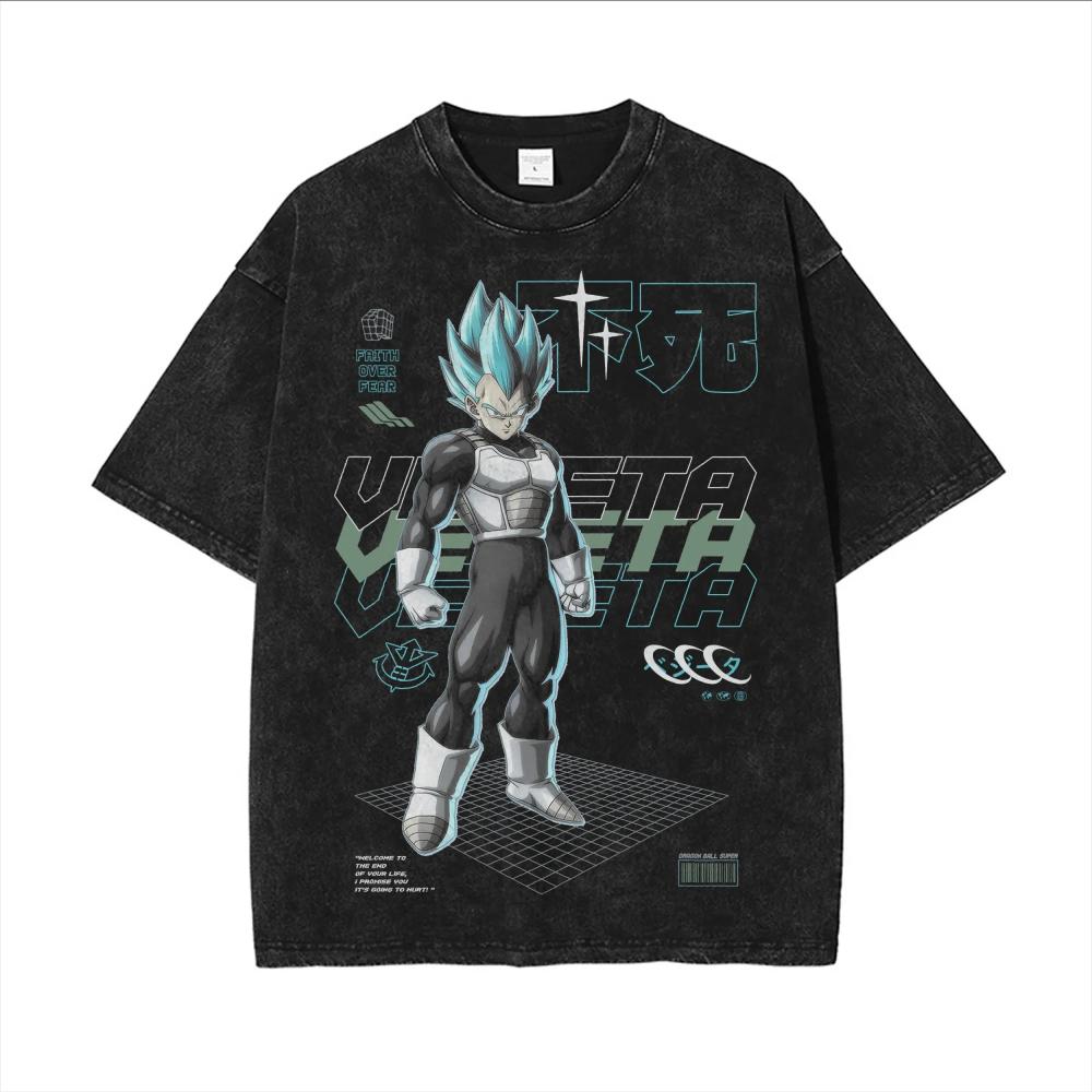 Dragon Ball Retro Washed T-shirt Wukong Demon Man Buou Pure Cotton Cartoon Men's and Women's Animation Short-sleeved Clothing