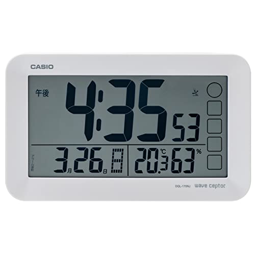 CASIO Alarm Clock, Radio-Controlled, White, with Automatic Lighting, Digital Snooze Light, DQL-170NJ-7JF