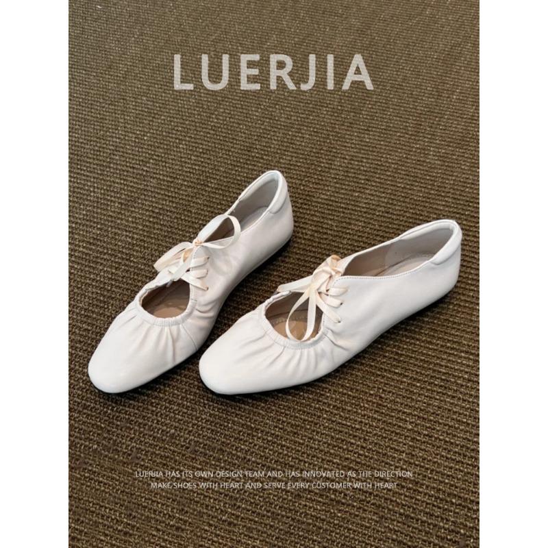 Sheepskin version! Square head single shoes women's lace-up bow shallow mouth ballet shoes pleated beautiful Mary Jane shoes