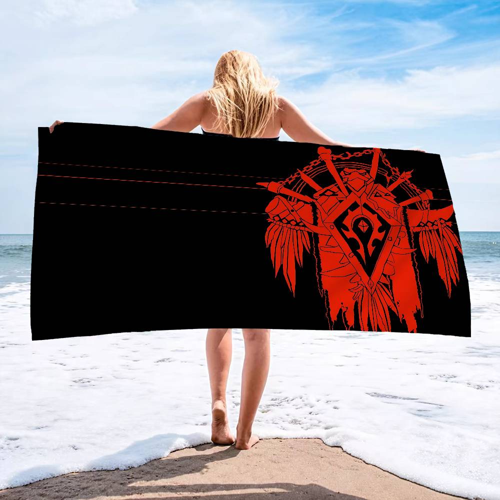 W-World-Of-Warcraft Epic-Fantasy-MMO Microfiber Printed Beach Towel Mountain Climbing Yoga Beach Running Absorbent Soft Towel