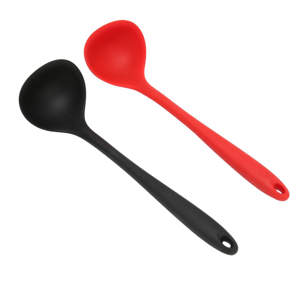 2pcs Silicone Soup Spoon Multifunctional Black Red Silicone Ladle Kitchen Cooking Spoon Tool With Round Hanging Hole