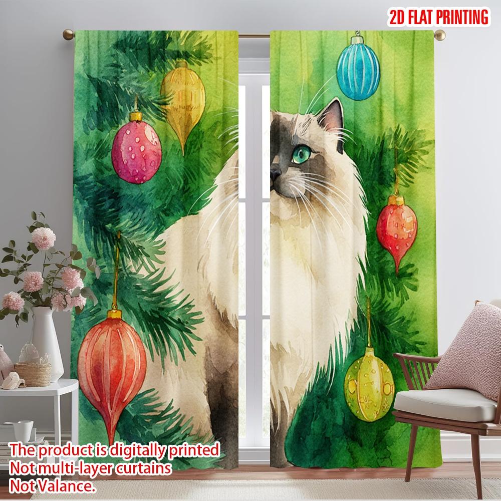 

2pcs,2D plane printing Print Curtains Longhair Cat by Tree Durable Polyester (without rod) Versatile All for Living Room, 52.50×116.00 CM 2pcs