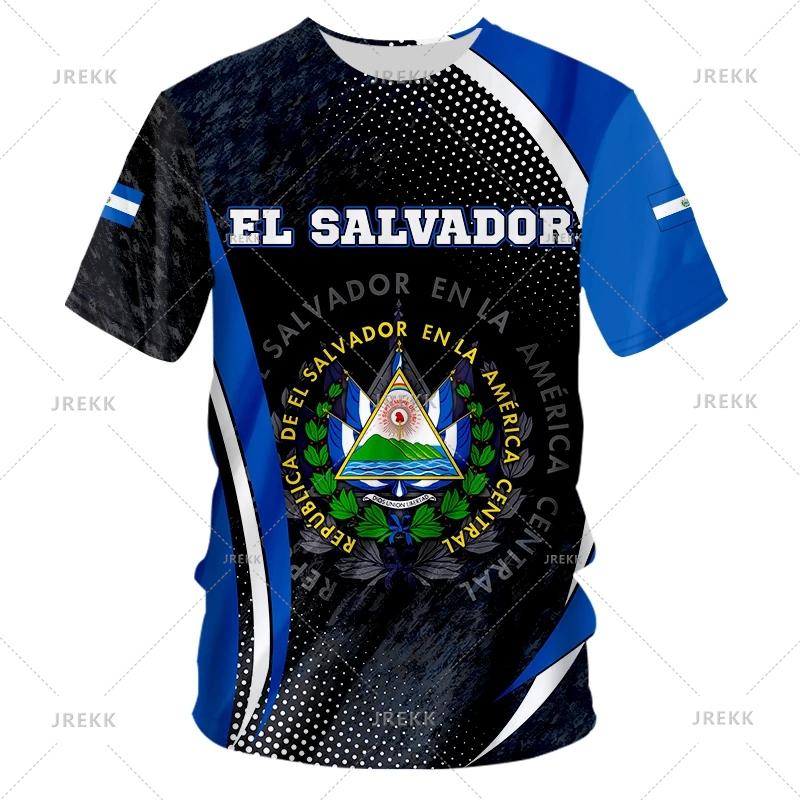 El Salvador Flag National Emblem 3D Print T Shirts Streetwear Harajuku Men Women Casual Sportswear O Neck Short Sleeve T-shirt