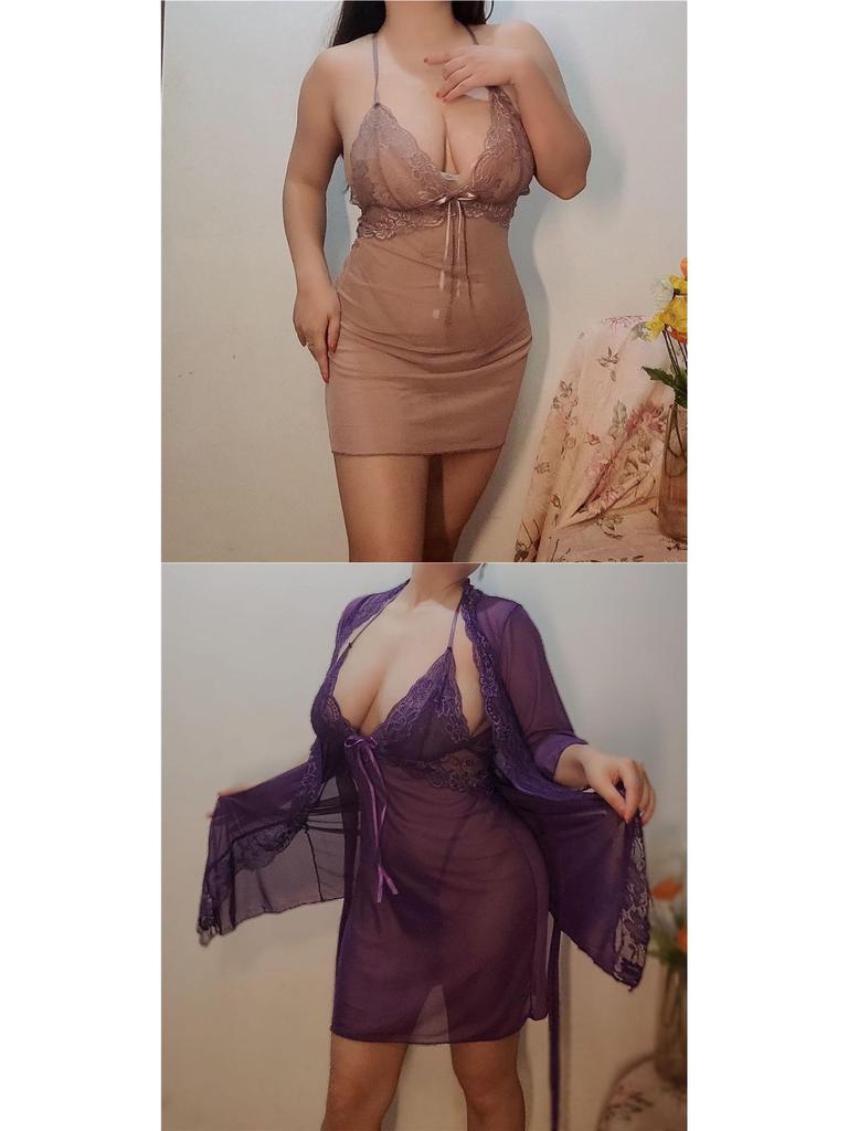 Plus Size Lace Camisole & Sexy Sheer Nightgown Lingerie Set