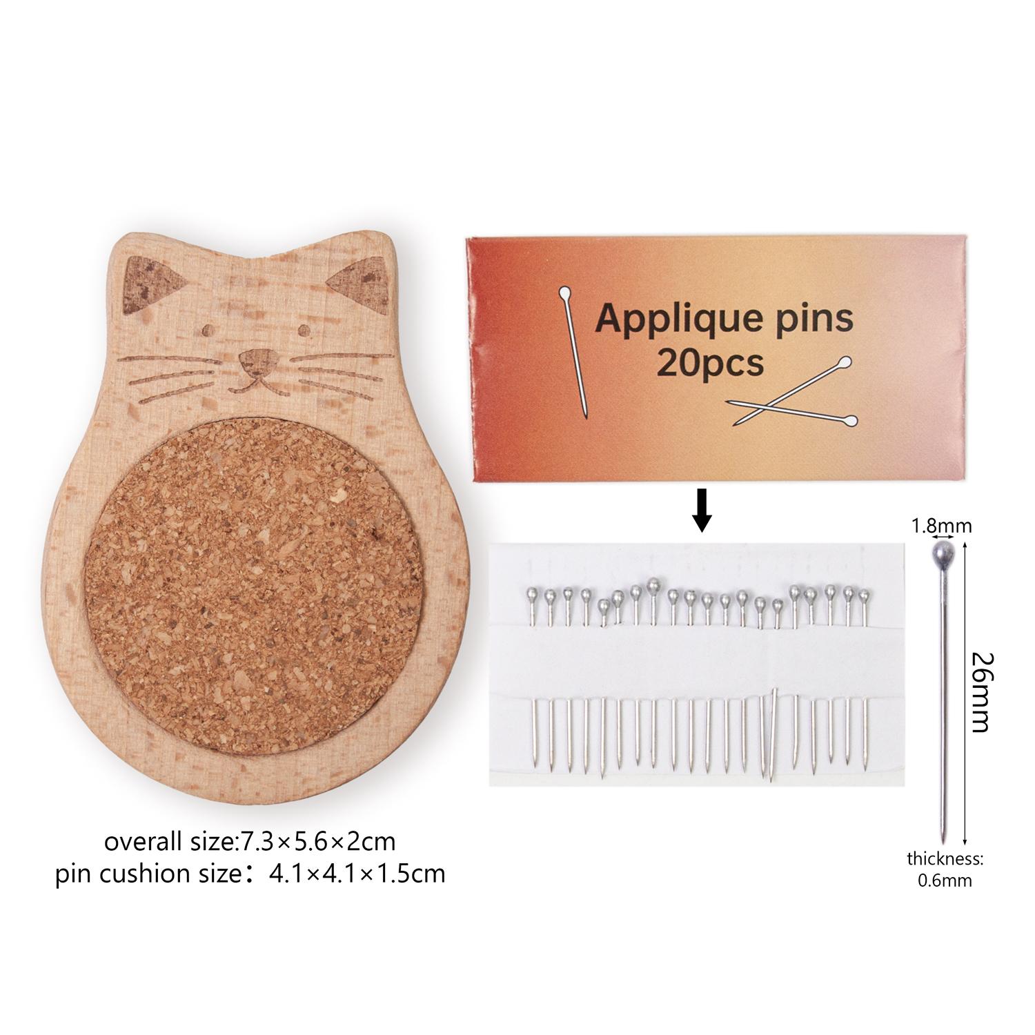 

Carved Cork Animal Pin Cushion with 20pcs Stainless Steel Applique Pins for Sewing & Quilting