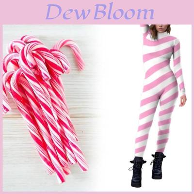 Adult Christmas Costume Bodysuit In Festive Striped Digital Print For Women