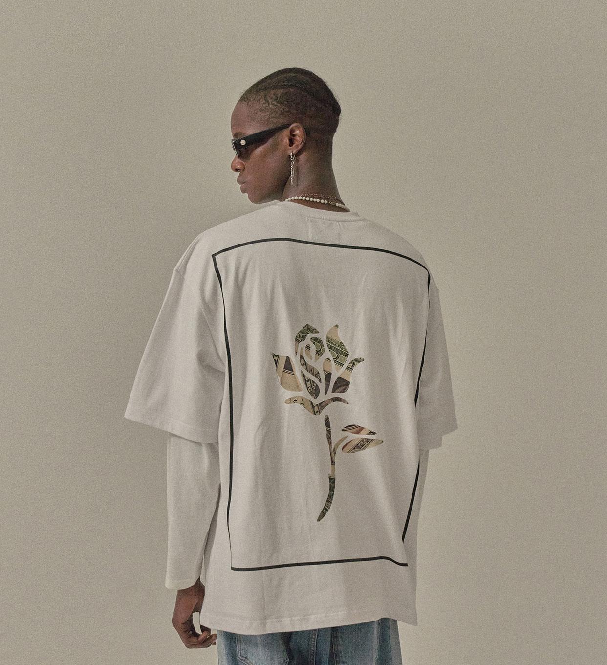 Dollar Flower Ro$E Printing T-Shirts, White Free