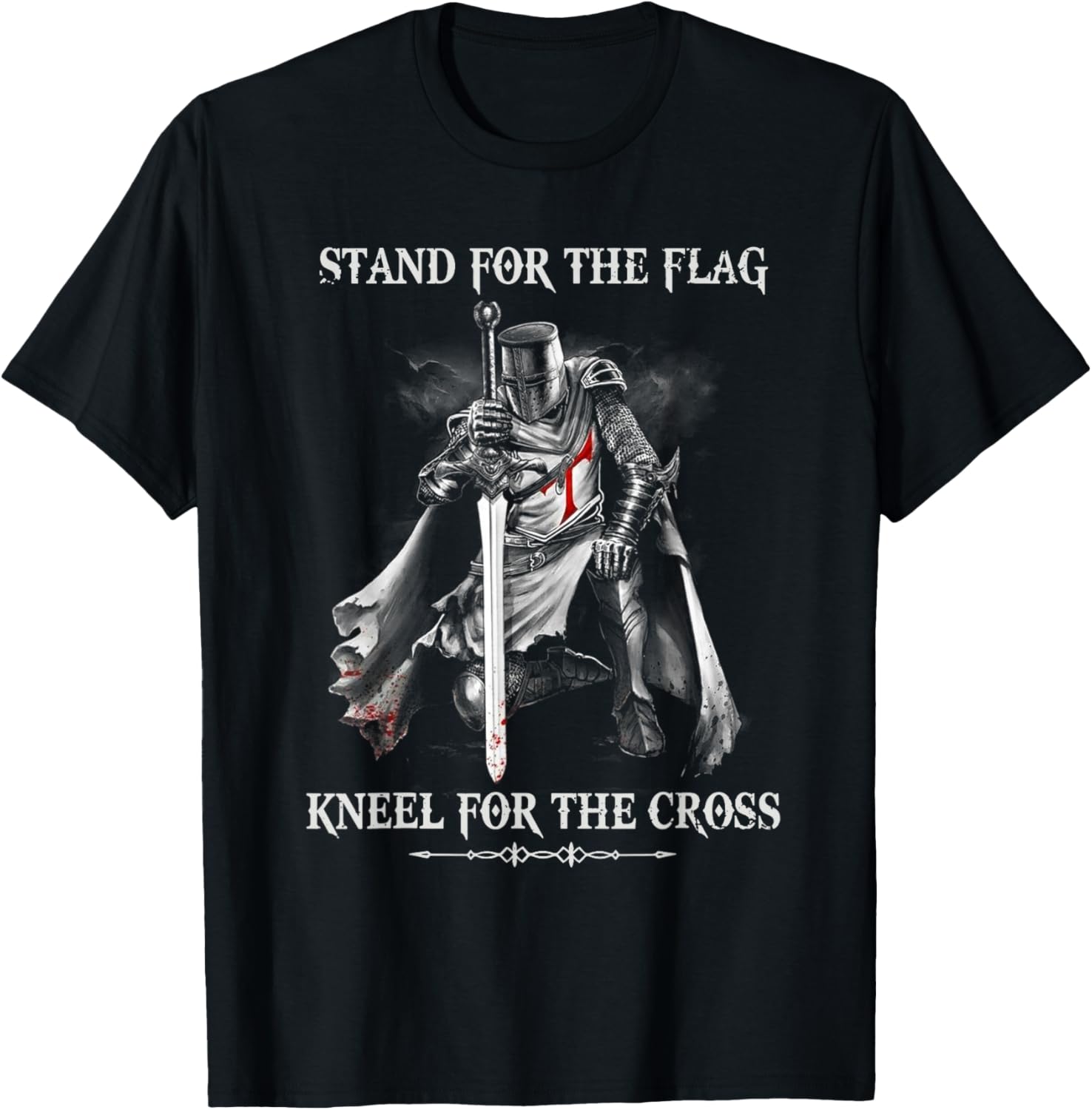 

Knight Templar Stand For The Flag Kneel For The Cross Graphic T-Shirt Casual Cotton Crewneck Tee 4XL