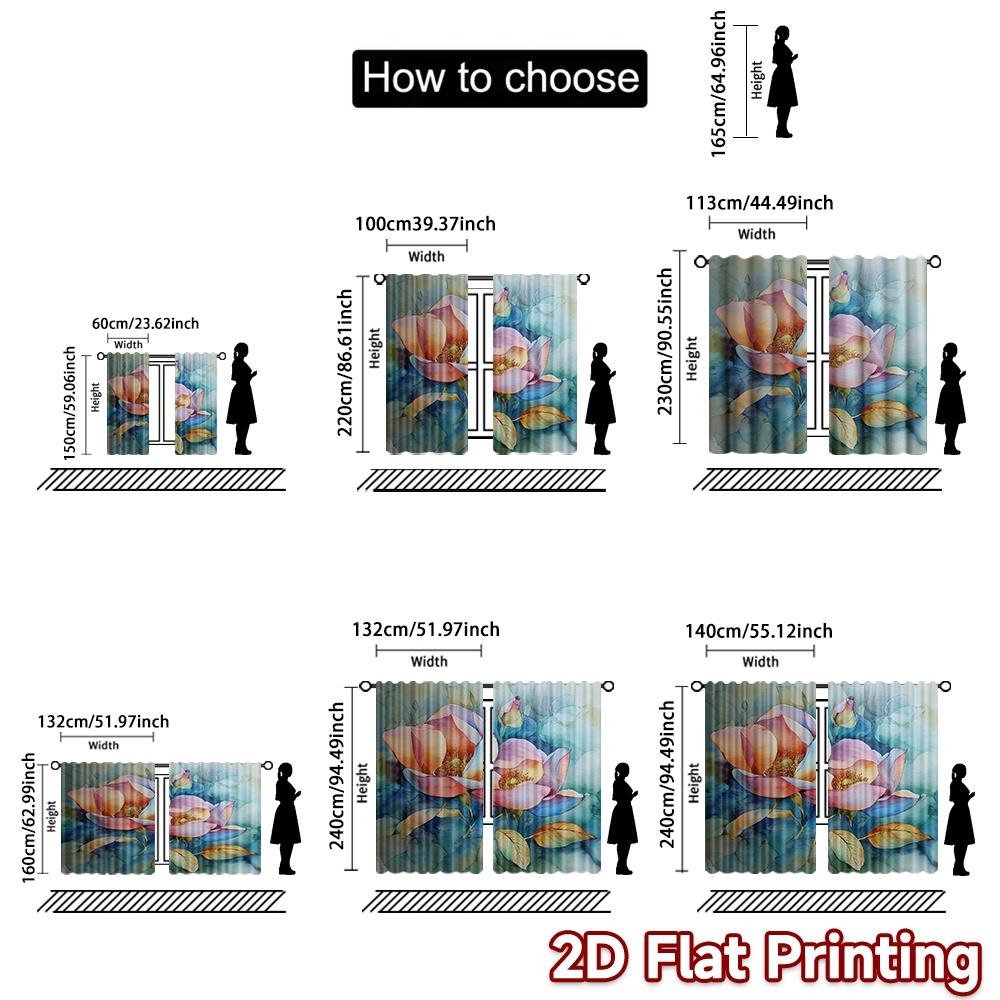 2D FLAT PRINTING 2pcs Curtains (Without Rod) Floral Spring Blossom Design (2) Modern Fashionable Curtainments during the Ramadan