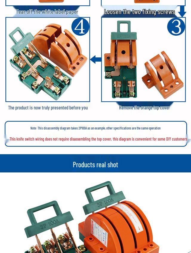 3P 63A Double-Pole Double-Throw Reversing Knife Switch, 100A Three-Phase, Dual Power Transfer