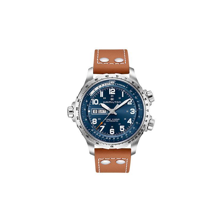 HAMILTON Montre  Khaki S&eacute;rie Aviation Mouvement M&eacute;canique Automatique &Eacute;tanche 100 M&egrave;tres Montres Hommes Acier Bleu Marron H77765541 Regular Watch Box,Blue Dial Brown Strap