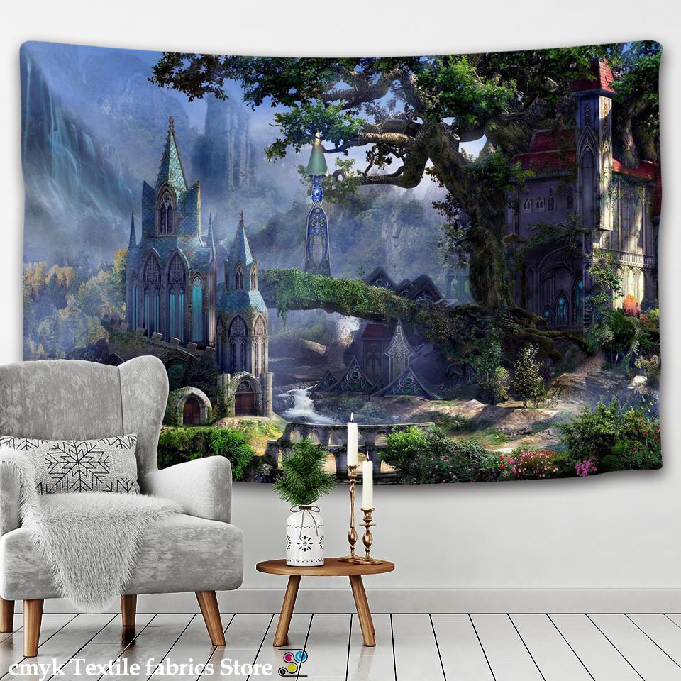 Fairy-tale Dream Tapestry Wall Hanging Huge Mushroom Tapestry Castle Witchcraft Hippie Children's Room Decoration Wall Tapestry