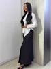 2025 Fall European & American Women's Round Neck Waist-Cinching Long Sleeve Top & Half Skirt Solid Color Set