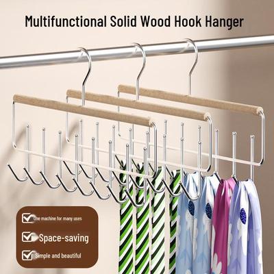 Solid Wood Multi-Functional Clothes & Underwear Hanger with Wave Hook
