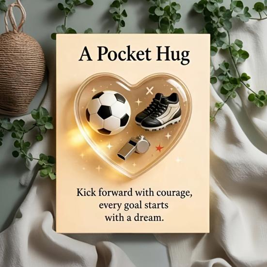 Soccer Heart Pocket Hug with Gift Card 2D Acrylic Heart-Shaped Soccer Inspirational Keepsake Emotional Support Gifts for Soccer Lovers Sports