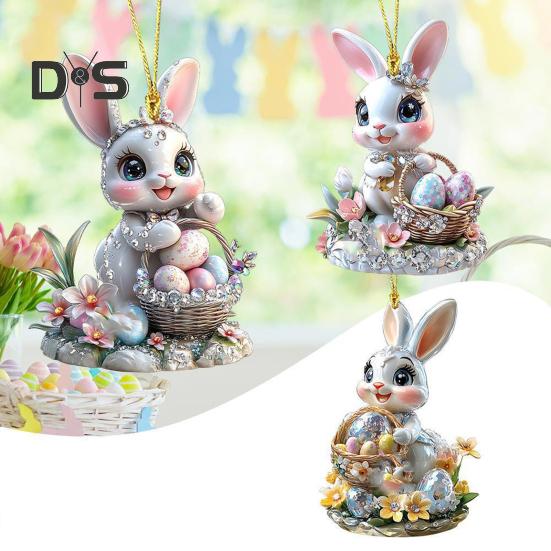 1/3Pcs Easter Cartoon Bunny Hanging Decorations with Lanyard Easy To Hang 2D Acrylic Ornaments Rearview Mirror Pendants
