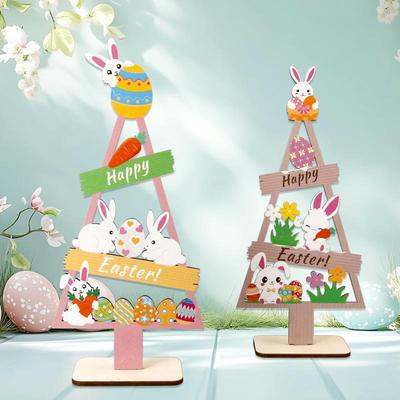 Nouveau Mini Lapin et Œuf en Bois de Pâques Ornement pour Décoration Festive