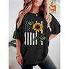 American Flag Sunflower Print Plus Size Women Casual Short Sleeve Summer Tee