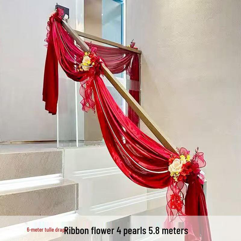 Wedding Staircase Handrail Decoration with Artificial Flowers and Pendants