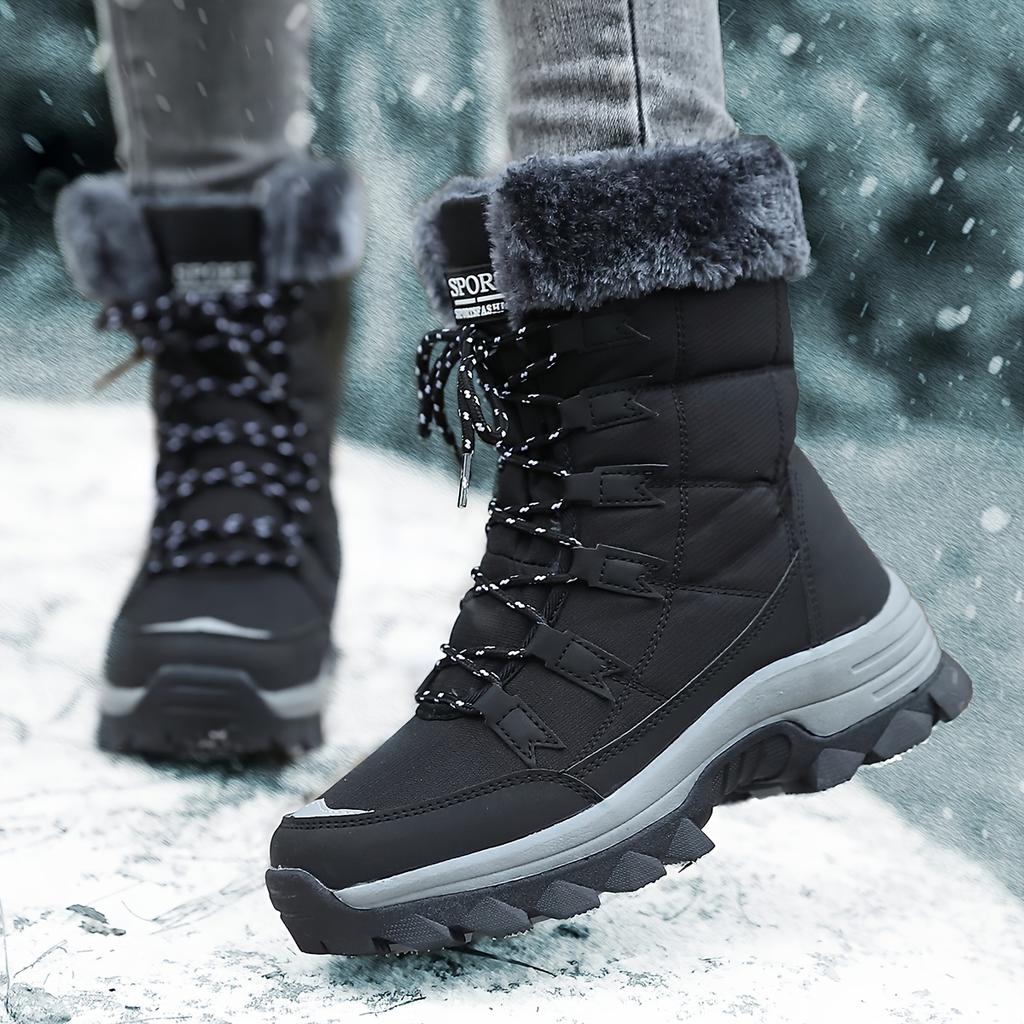 Women's Mid-Calf Boots Northern Winter Boots with Fleece Lining and Thick Sole for Warmth