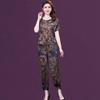 2025 Summer Plus Size Loose Print Short Sleeve T-shirt & Slimming Long Pants Set for Middle-Aged and Elderly Moms