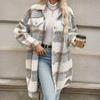Women's Casual Fashion Long-sleeved Lapel Plaid Print Woolen Thick Coat