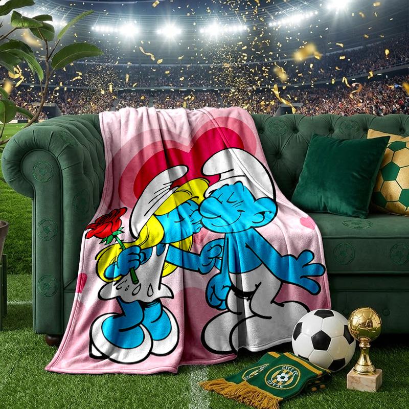 Blue Smur-f Characters Throws Blanket Flannel Blankets Plush for Couch Bed Gifts for Men Women Travel Picnic Blanket Christmas Fan Gifts