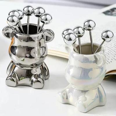 Bear Fruit Dessert Fork 6P + Cutlery Case Set, White, Korean Popular Tableware