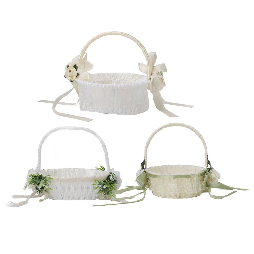 Kosz dla Dziewczynki z Kwiatami Romantyczny Elegancki Lekki Ręcznie Tkany Kosz Kwiatowy Ślubny dla Panny Młodej