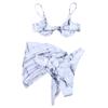 Women's Summer Fashion Sexy Marble-print Adjust The Shoulder Straps Waist  Veils Knot Hem Bikini  Three-pieces Swimsuit