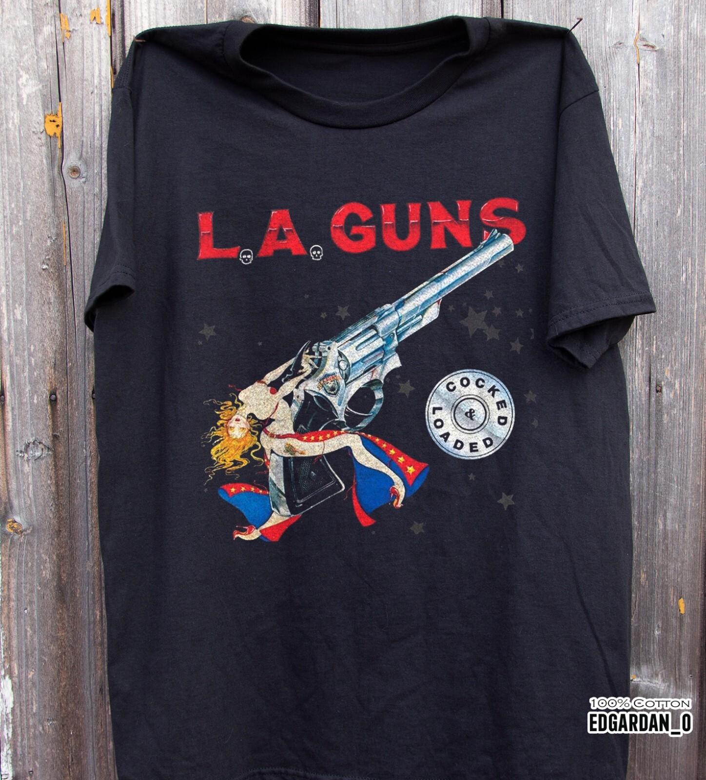 LA Guns Cocked Loaded Heavy Cotton Black T-shirt Size S-5XL L