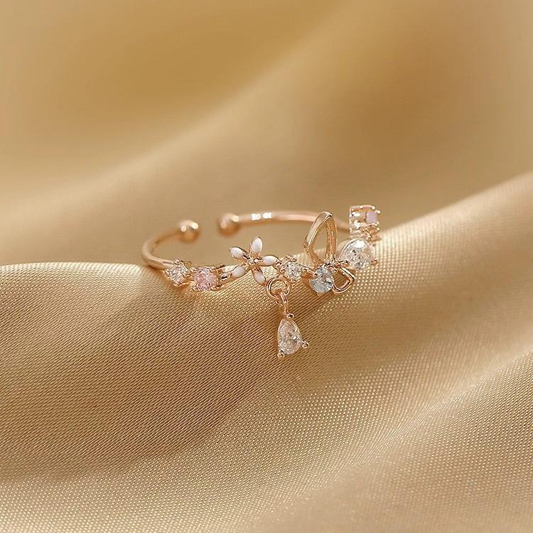 Adjustable Butterfly & Flower Heart Ring - Sweet, Fresh, Girly Design.