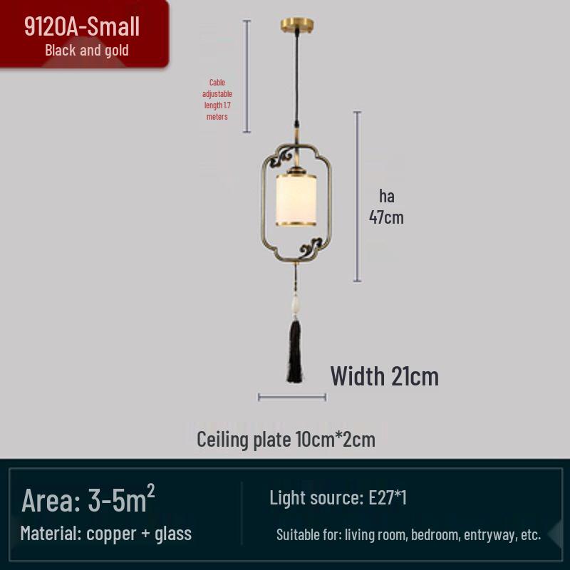 All-Copper Enamel Pendant Light - New Chinese Luxury for Dining, Bar, Aisle, Bedroom, or Tea Room.