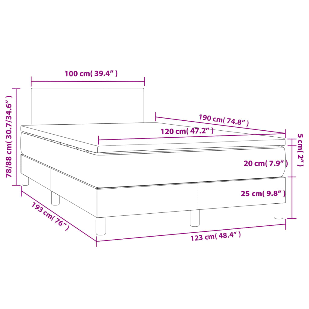 Box Spring Bed with Mattress Blue 120 x 190 cm Fabric