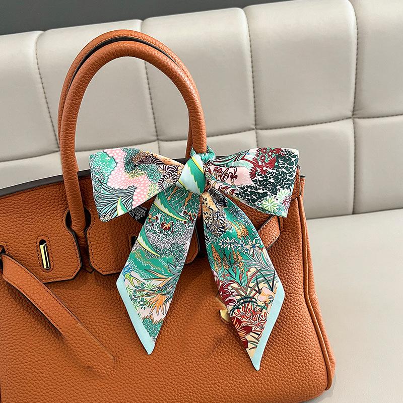 5*85cm Silk Feeling Scarves for Women Narrow Ribbon Headband Female Neckerchief Handle Bag Band Bandana Hair Tie Accessories
