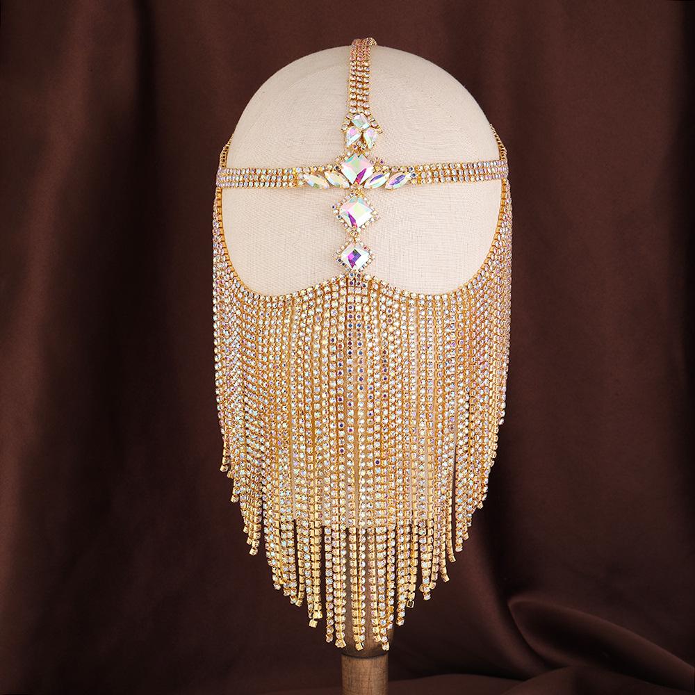 Mysterious Rhinestone Tassel Masquerade Eye Mask for Halloween Party