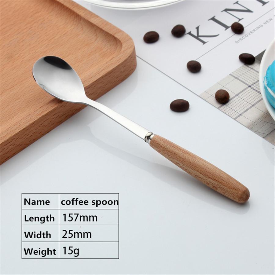 Beech Wood Handle Stainless Steel Western Tableware Steak Dessert Coffee Cooking Knife Fork Spoon Dinning Room Creative