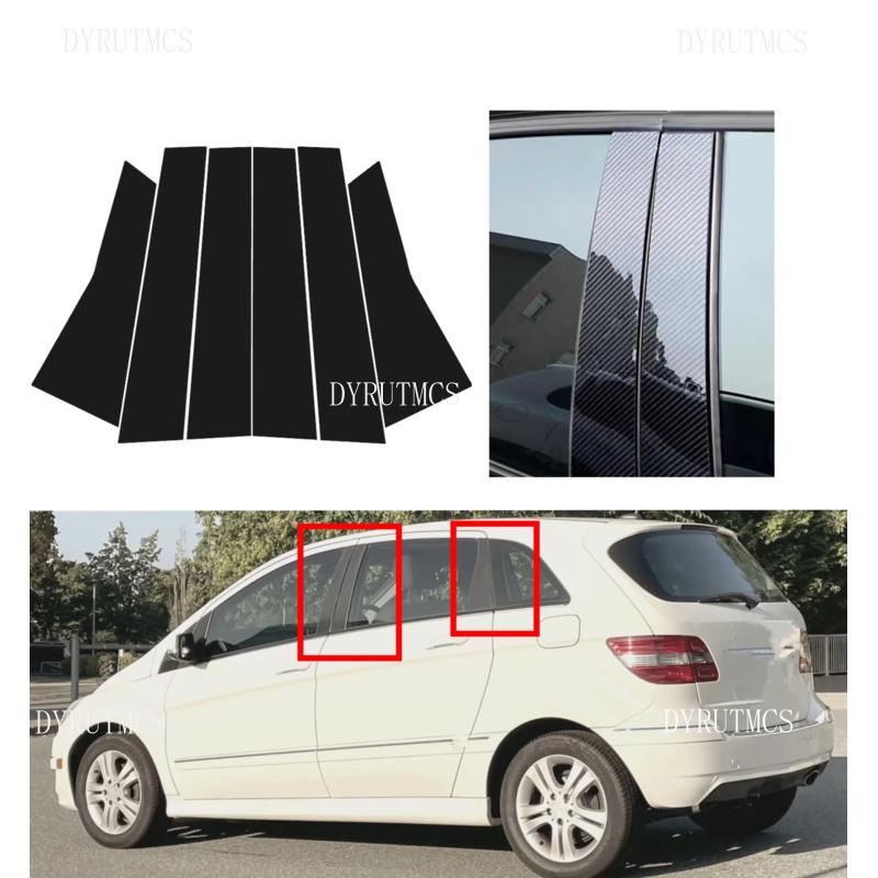 Glossy Black Pillar Post Fit For Mercedes Benz B Class W245 2009-2011 Silver Carbon Door Window Column BC Trim Sticker Cover