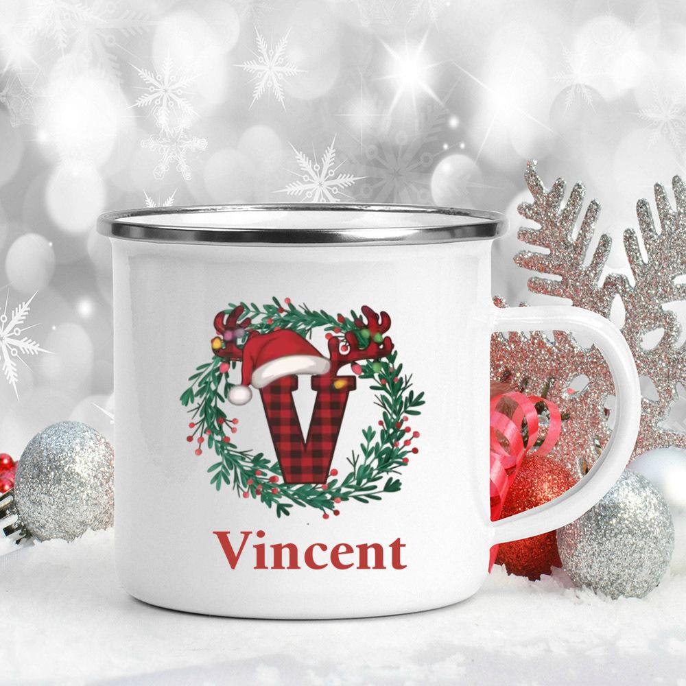 Personalized Christmas 26 Letter Pattern Mugs Custom Name Large Capacity Handle Cup Hot Chocolate Coffee Mug Christmas Gifts