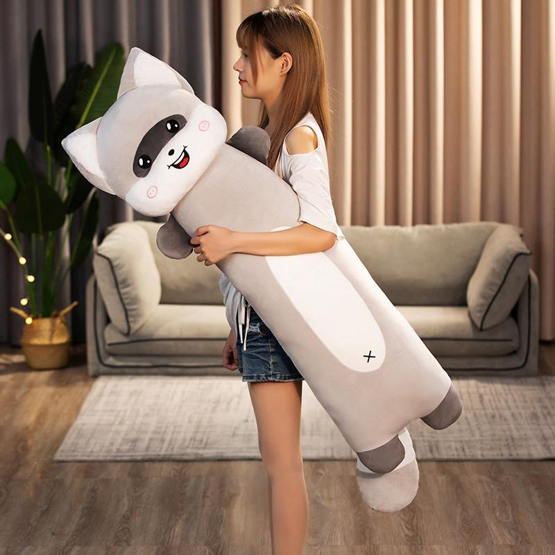 80-140CM Cute Cat Plush Doll Soft Long Body Raccoon Pillow Stuffed Toys Kawaii Kids Girls Birthday Xmas Gifts