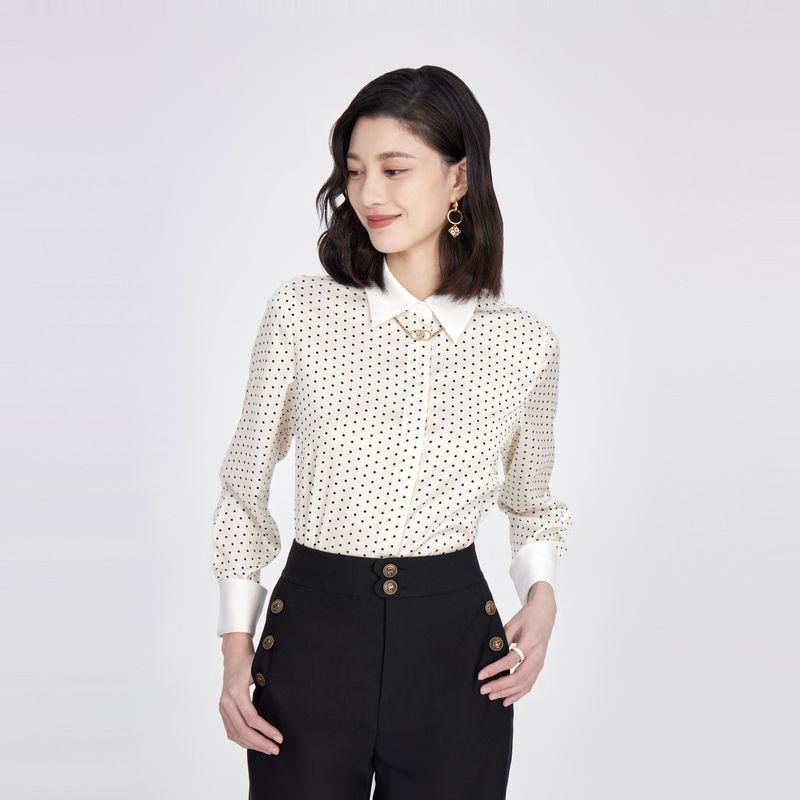 

Obeg Obeg Gloss Polka Dot Shirt Spring & Fall New Arrival Intellectual Elegance Satin Shirt 50444552 Rice white dot 155/XS/34